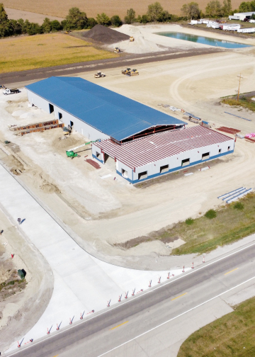 aerial view of partially completed building